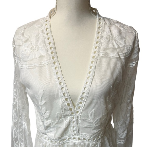 WHITE lace gorgeous white boho maxi dress size small long sleeve NWOT - Picture 8 of 13